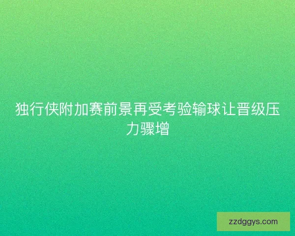 独行侠附加赛前景再受考验输球让晋级压力骤增